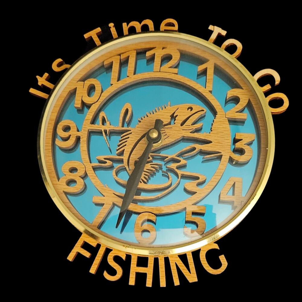It’s Time To Go Fishing Fish Wall Clock Fisherman Cabin Lake House Decor